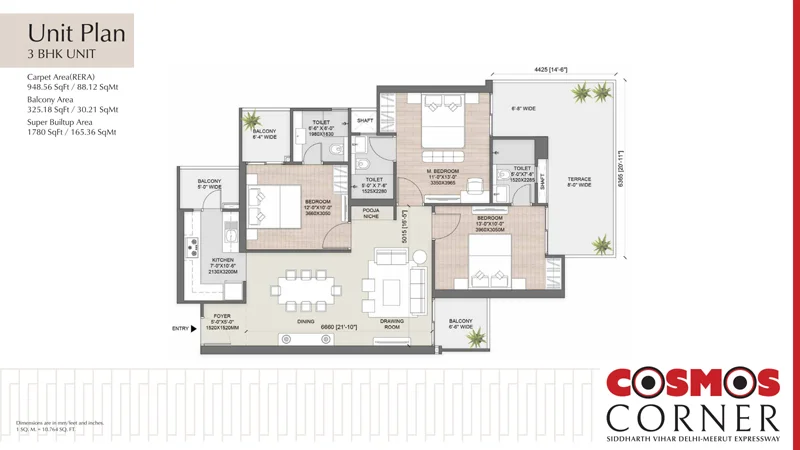 AU Cosmos Corner 1780 Sq.Ft. Unlocked Floor Plan View