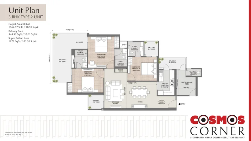 AU Cosmos Corner 1972 Sq.Ft. Unlocked Floor Plan View