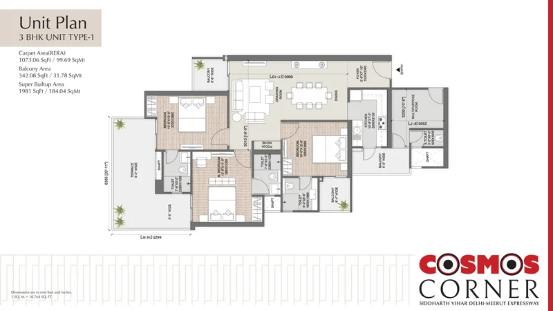 AU Cosmos Corner 1981 Sq.Ft. Unlocked Floor Plan View